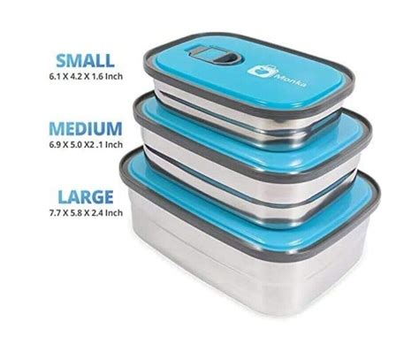 Monka Stainless Steel Lunch Box Food Container Storage Set 3 